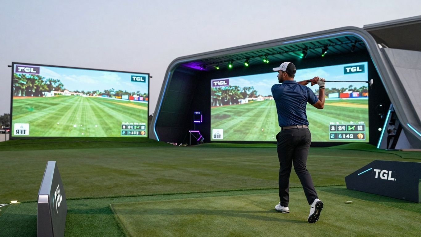Sahith Theegala on a futuristic stadium golf course.