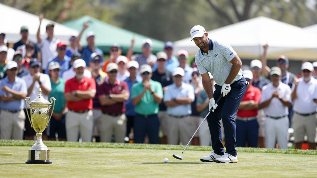 Golfer makes winning putt on 18th hole.