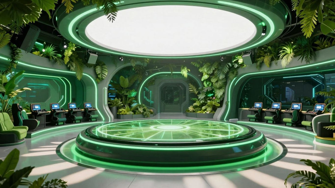 TGL's GreenZone arena with green lighting and futuristic design.