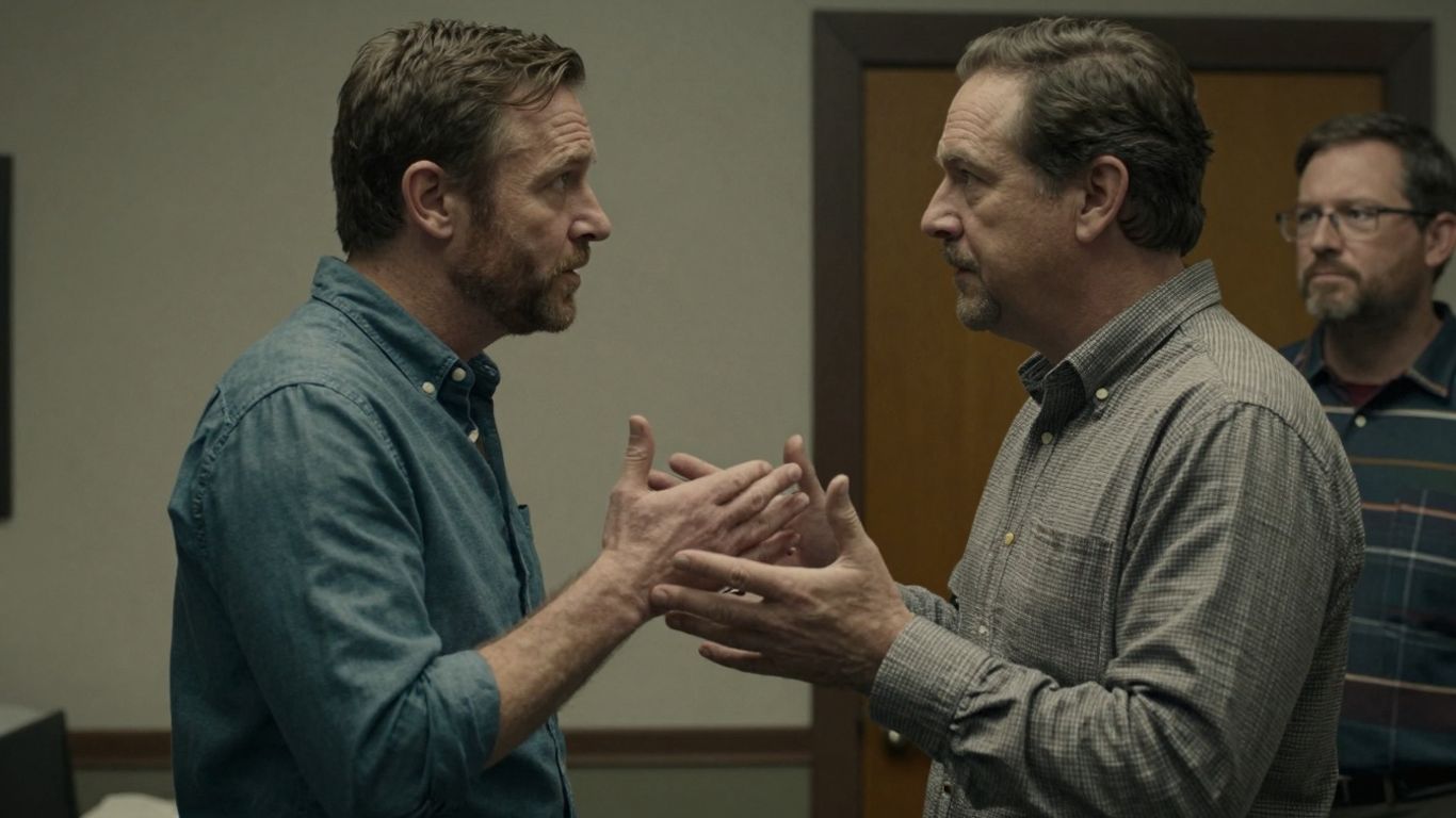 Frankie and Riggs strategizing while Trent observes.